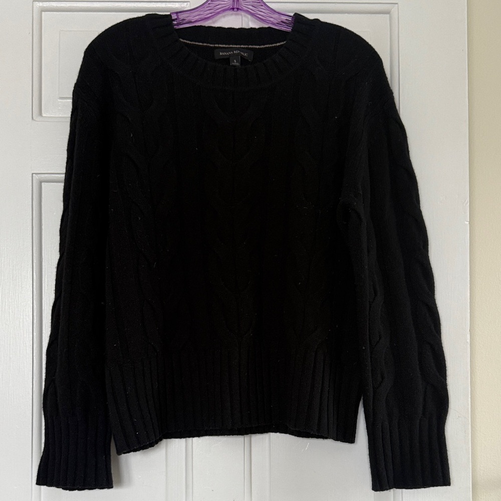 Banana Republic Black Cable Knit 100% Merino Wool Sweater